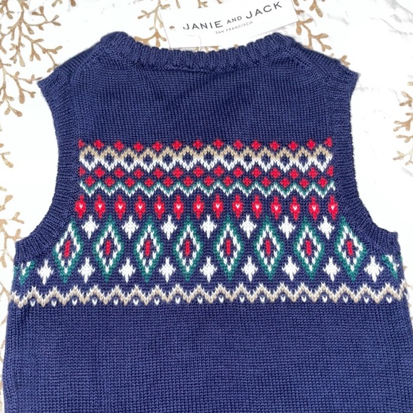 NWT Janie and Jack navy holiday Christmas knit printed sweater vest 3-6 months - Picture 4 of 4